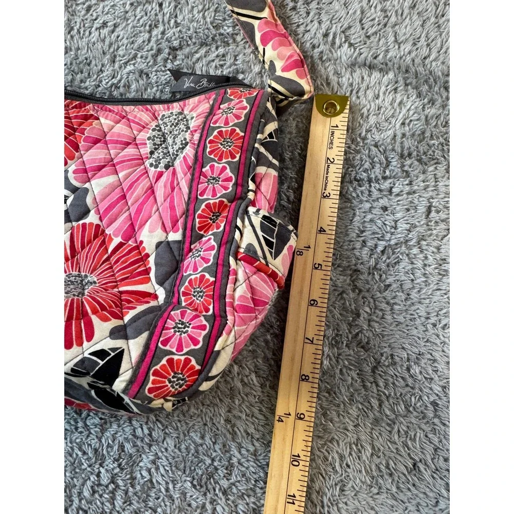 Vera Bradley Shoulder Bag Quilted Cotton Floral Pink Red Gray Hobo Purse